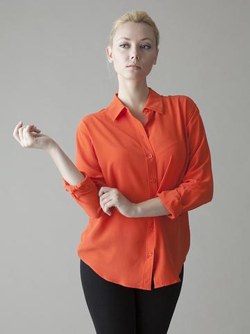 bright orange silk button up blouse