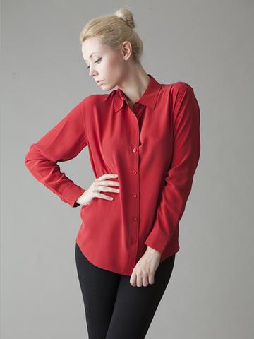 classic red silk blouse