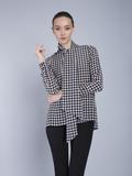 houndstooth pussybow silk blouse