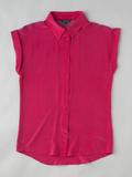 women's classic hot pink short sleeve silk shirt