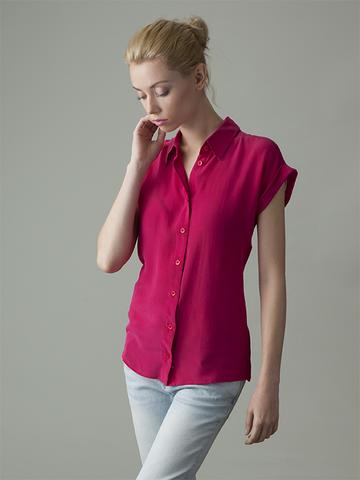 women's pink short sleeve silk shirt