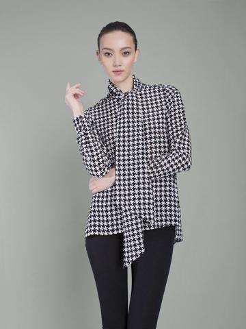 silk houndstooth pussybow shirt
