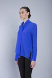 blue silk bow secretary style blouse