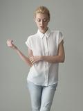 short sleeve white silk blouse