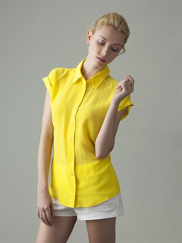 women's yellow short sleeve silk shirt