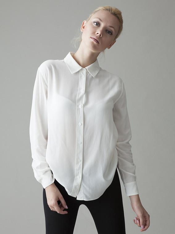 long sleeve classic white button front silk shirt